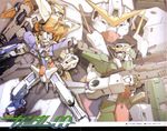  gun gundam gundam_00 gundam_dynames gundam_exia gundam_kyrios gundam_virtue mecha no_humans rifle scan scan_artifacts shimada_fumikane sniper_rifle source_request text_focus weapon yanase_takayuki 