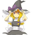  annoyed blonde_hair blush bow braid hand_on_headwear hat hat_tug kirisame_marisa large_bow purple_eyes side_braid sketch solo touhou witch_hat yukizen 