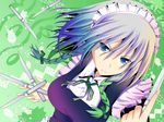  braid izayoi_sakuya knife koumei_(harmonizer) maid ribbon short_hair silver_hair solo touhou 