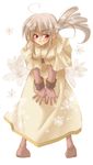  acolyte blonde_hair blush brown_gloves dress elbow_gloves gloves kokono_coco long_sleeves looking_at_viewer ragnarok_online red_eyes silver_hair simple_background solo standing white_background wrist_cuffs yellow_dress 