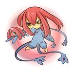  barefoot costume eyeshadow gen_4_pokemon hand_to_own_mouth hitec makeup mesprit moemon personification pink_hair pokemon pokemon_(creature) red_hair sleeves_past_wrists yellow_eyes 