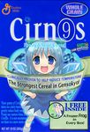  1girl blue_hair cereal cirno english frog highres solo touhou 