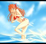  barefoot bikini day hachimitsuboi long_hair neon_genesis_evangelion ocean side-tie_bikini solo souryuu_asuka_langley swimsuit water 