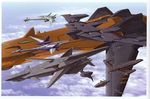  airplane artist_request cloud day eureka_seven eureka_seven_(series) flying jet machinery no_humans outdoors sky space_craft 