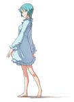  aqua_hair barefoot blush minato_fumi nightgown original pajamas solo walking 