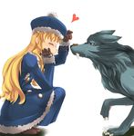  animal blonde_hair food gunner hat heart kemokemo_gdgd long_hair pet_(sekaiju) sekaiju_no_meikyuu wolf 