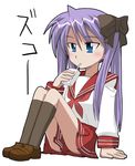  hiiragi_kagami juice_box long_hair lucky_star miyakodori_takayuki ryouou_school_uniform school_uniform serafuku solo 