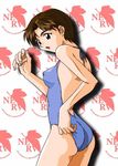  breasts brown_eyes brown_hair covered_nipples ibuki_maya medium_breasts neon_genesis_evangelion nerv non-web_source one-piece_swimsuit short_hair solo swimsuit 