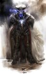  armored_boots boots breastplate copyright_request full_armor full_body gauntlets glowing glowing_eyes helmet horns looking_at_viewer ongaro solo standing 