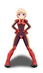  1girl bad_id bad_pixiv_id blonde_hair gloves gundam gundam_zz hands_on_own_hips kimchige legs_apart photoshop_(medium) purple_eyes puru_two short_hair solo 