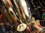  aircraft airship back backless_outfit balcony bare_back black_hair cake dress drink flying food gloves multiple_girls original pastry rungsak_sontayanont scenery science_fiction 
