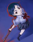  black_hair blood+ maruto! otonashi_saya red_eyes school_uniform short_hair skirt solo sword weapon 