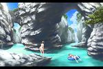  bikini cb cliff day innertube landscape moss multiple_girls original scenery swimsuit water waterfall 