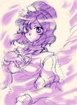  monochrome purple sketch solo takitarou touhou yasaka_kanako 