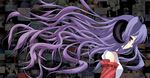  detached_sleeves hanyuu higurashi_no_naku_koro_ni horns ico_(pekoguest) japanese_clothes long_hair miko non-web_source purple_hair solo 