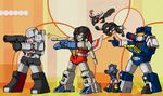  80s aircraft airplane arm_cannon bad_id bad_pixiv_id bird blush cannon chibi decepticon eagle frenzy gun jet kamizono_(spookyhouse) laserbeak lucky_star machinery mecha megatron motteke!_serafuku multiple_boys no_humans oldschool panther parody ravage red_eyes robot science_fiction smile soundwave starscream transformers weapon 