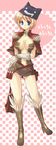  artist_request bare_legs belt blonde_hair boots brown_footwear buckle checkered checkered_background creator creature full_body head_tilt knee_boots looking_at_viewer ragnarok_online shorts simple_background smile solo standing two-tone_background 