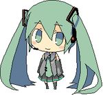  chibi green_hair green_neckwear hatsune_miku long_hair lowres necktie solo taikou_denka thighhighs twintails very_long_hair vocaloid 