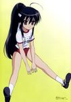  artist_request black_eyes black_hair buruma gym_uniform headband long_hair ponytail shakugan_no_shana shana sitting solo 