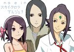  ariyoshi_juna bare_shoulders black_eyes black_hair brown_eyes collarbone crossover earth_girl_arjuna facial_mark forehead_mark hair_ribbon halterneck happy kaminogi_haruka kusanagi_suito magatama multiple_girls noein purple_hair red_eyes ribbon smile the_sky_crawlers tonbo 