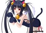  animal_ears black_hair cat_ears kooh long_hair miicha pangya paws red_eyes ribbon solo tail twintails wings 