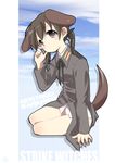  animal_ears bottomless brown_eyes brown_hair choco_(moyasi) dog_ears dog_tail gertrud_barkhorn jacket solo strike_witches tail twintails uniform world_witches_series 