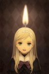  blonde_hair bow candle child fire green_eyes hairband kirobaito original personification smile solo surreal tears wax 