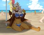  amber_eyes avian beach bikini blue breasts claws cleavage clothed clothing dickgirl female granoa gryphon ice_cream intersex looking_at_viewer midriff open_mouth outside public sand sand_castle sculpture sea seaside shioinu sitting skimpy sky sweat swimsuit tight_clothing tongue water wings 