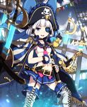  bad_id bad_pixiv_id bird blue_eyes blush_stickers boots choker corsair_angelica eyepatch fingerless_gloves garter_straps gloves hair_tubes hat lena_(zoal) looking_at_viewer midriff navel parrot pirate pirate_hat shingeki_no_bahamut short_hair skirt smile solo sword telescope thigh_boots thighhighs weapon white_hair 