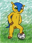  armadillo balls blush claws cute fifa flaccid fuleco green_eyes hair male mascot nude penis soccer solo young zekromlover 