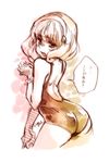  ass from_behind hairband kise_yayoi looking_back monochrome one-piece_swimsuit precure short_hair smile_precure! solo swimsuit takanashi_ringo translated 