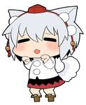  :3 :d =_= animal_ears animal_pose blush chibi closed_eyes dog_ears dog_tail geta hat inubashiri_momiji long_sleeves no_nose open_mouth pom_pom_(clothes) pose silver_hair simple_background skirt smile socks solo standing tail tokin_hat touhou ume_(noraneko) white_background wolf_ears 