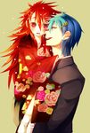  1boy 1girl blue_hair couple flaky happy_tree_friends japanese_clothes kimono lumpy personification red_hair 