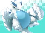  2019 abstract_background absurd_res ambiguous_gender belly biozs blue_background blush feral flying hi_res legendary_pok&eacute;mon looking_at_viewer lugia nintendo pok&eacute;mon pok&eacute;mon_(species) simple_background solo video_games 