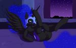  equine female feral friendship_is_magic hi_res horn lying mammal masturbation my_little_pony nightmare_moon_(mlp) nude on_back pussy pussy_juice skipsy solo winged_unicorn wings 