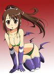  1girl bikini breasts brown_eyes brown_hair cleavage emma_(magico) gloves long_hair magico pixiv_thumbnail ponytail resized solo surprised swimsuit 