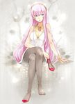  bad_id bad_pixiv_id bracelet breasts cleavage feet high_heels holding holding_shoes jewelry long_hair medium_breasts megurine_luka necklace pantyhose pink_hair shoes single_shoe solo tanaka_(colorcorn) very_long_hair vocaloid 