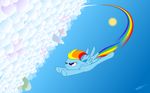  blue_fur cloud cutie_mark equine female feral flying friendship_is_magic fur hair horse hyhlion mammal multi-colored_hair my_little_pony pegasus pony purple_eyes rainbow_dash_(mlp) rainbow_hair sky solo sun upside_down wallpaper wings 