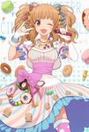  :3 bad_id bad_pixiv_id banned_artist blush bracelet brown_eyes brown_hair candy doughnut dress food gloves hair_ornament hair_ribbon harano highres holding idolmaster idolmaster_cinderella_girls jewelry looking_at_viewer microphone moroboshi_kirari necklace one_eye_closed polka_dot ribbon short_hair solo star star_hair_ornament thighhighs twintails 