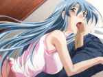  1boy 1girl blue_eyes blue_hair blush fellatio game_cg licking long_hair oral penis sagara_arisa sagara_family saliva uncensored yamane_masahiro yellow_eyes zyx 