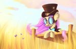  badge bow_tie butterfly clothing equine eyewear female feral fluttershy_(mlp) friendship_is_magic goggles grass hair hat horse insect mammal my_little_pony pegasus pink_hair pony shirt solo steampunk subjectnumber2394 table tall_grass top_hat wings 