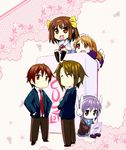  3girls asahina_mikuru board_game bunny_headphones chibi computer crown_(crown_n) headphones highres kita_high_school_uniform koizumi_itsuki kyon laptop long_hair mahjong mahjong_tile maid multiple_boys multiple_girls musical_note nagato_yuki oversized_object school_uniform serafuku short_hair suzumiya_haruhi suzumiya_haruhi-chan_no_yuuutsu suzumiya_haruhi_no_yuuutsu 