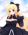  bad_id bad_pixiv_id blonde_hair blush bow breasts cleavage drill_hair hair_bow hayate_no_gotoku! heart heart_of_string large_breasts long_hair open_mouth red_eyes smile solo sukuneko tennousu_athena 