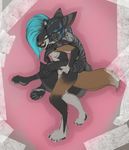  blue_eyes canine couple duo enig eye_contact female hair long_hair male mammal piggyback sheath simple_background sketch teal_hair 