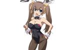  animal_ears blue_eyes bow bowtie breasts brown_hair bunny_ears bunny_girl bunnysuit cleavage earrings huang_lingyin infinite_stratos jaga_note jewelry large_breasts long_hair looking_at_viewer open_mouth pantyhose smile solo standing twintails wrist_cuffs 