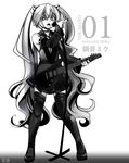  absurdres armlet bad_deviantart_id bad_id bare_shoulders boots braid chain_necklace collar detached_sleeves electric_guitar guitar hagane_miku hagane_vocaloid hair_ornament hatsune_miku highres ibanez instrument long_hair microphone microphone_stand monochrome nail_polish shoji-ikari skirt skull_hair_ornament solo spiked_collar spikes thigh_boots thigh_strap thighhighs tongue tongue_out twin_braids very_long_hair vocaloid zettai_ryouiki 