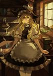  apron blonde_hair blush book bottle bow braid chemistry hat hat_bow highres kirisame_marisa long_hair pen puffy_sleeves short_hair short_sleeves side_braid single_braid skirt solo test_tube touhou witch_hat yaozhiligenius yellow_eyes 