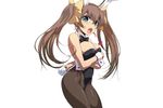  animal_ears blue_eyes bow bowtie breasts brown_hair bunny_ears bunny_girl bunnysuit cleavage huang_lingyin infinite_stratos jaga_note large_breasts long_hair looking_at_viewer open_mouth pantyhose solo standing tail twintails wrist_cuffs 