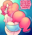  anthrofied big_butt blue_eyes breasts butt cutie_mark english_text equine female friendship_is_magic fur hair horse looking_back mammal my_little_pony panties pink_fur pink_hair pinkie_pie_(mlp) pony sheela solo text underwear 