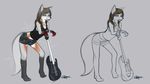  blue_eyes brown_hair camo canine cleavage clothed clothing electric_guitar female fingerless_gloves fox fur gibson gloves grey_fox grey_fur guitar hair line_art mammal nova_era oonami open_mouth orange_fur orange_markings pose shirt shorts solo tank_top white_fur work_in_progress 